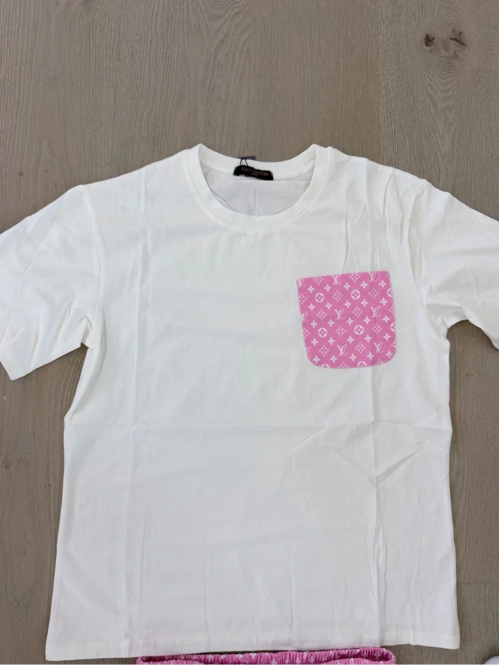 Women's Pink Patterned Lounge Set - White Top & Pink Pants size S